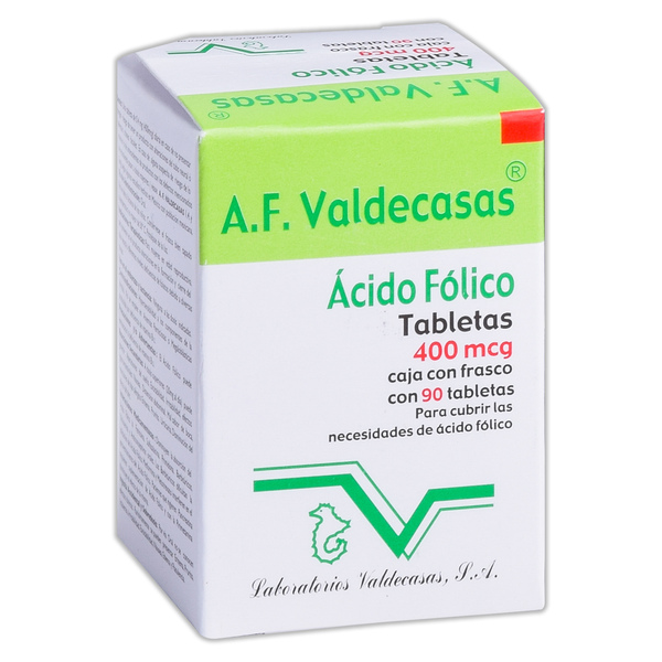 Ácido Fólico 5 mg caja con frasco con 50 tabletas
