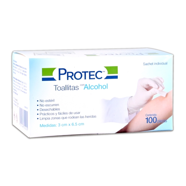 Toallitas con Alcohol Protec 3 cm x 6.5 cm 200 pzas