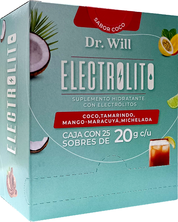 Electrolito dr. will exhibidor c/25 sobres coco
